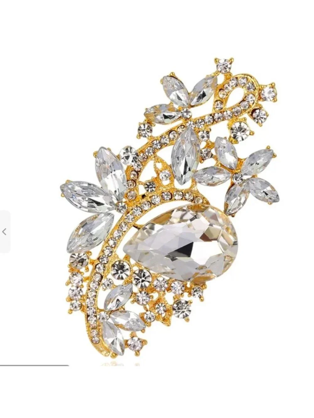 Rhinestone Cluster Brooch Clear Glass Gold Tone